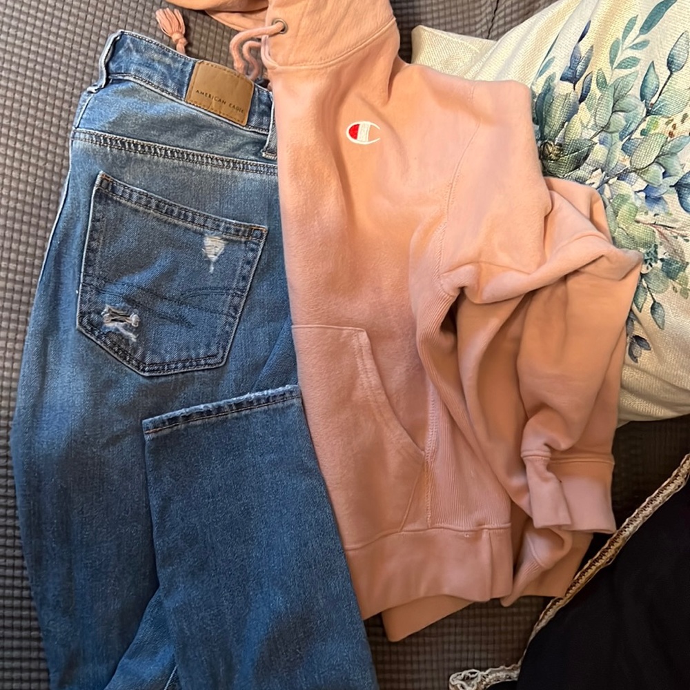 American Eagle mom Jeans 00 with Champion Hoddie